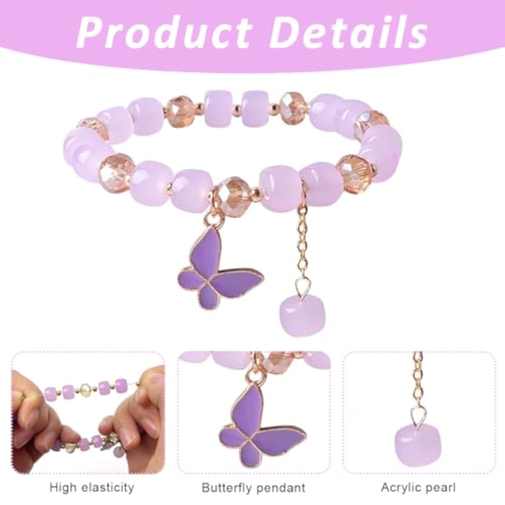 Butterfly Crystal Elastic Bracelet with Enamel Tassel